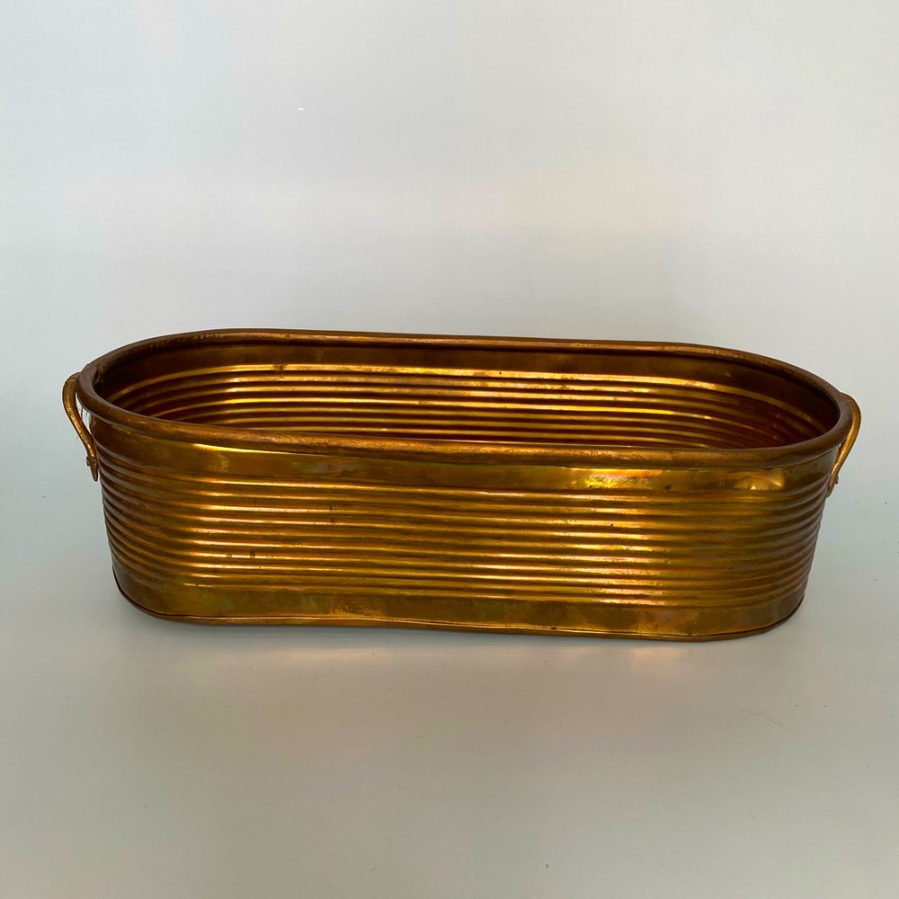 Vintage Brass Metal Oval Planter